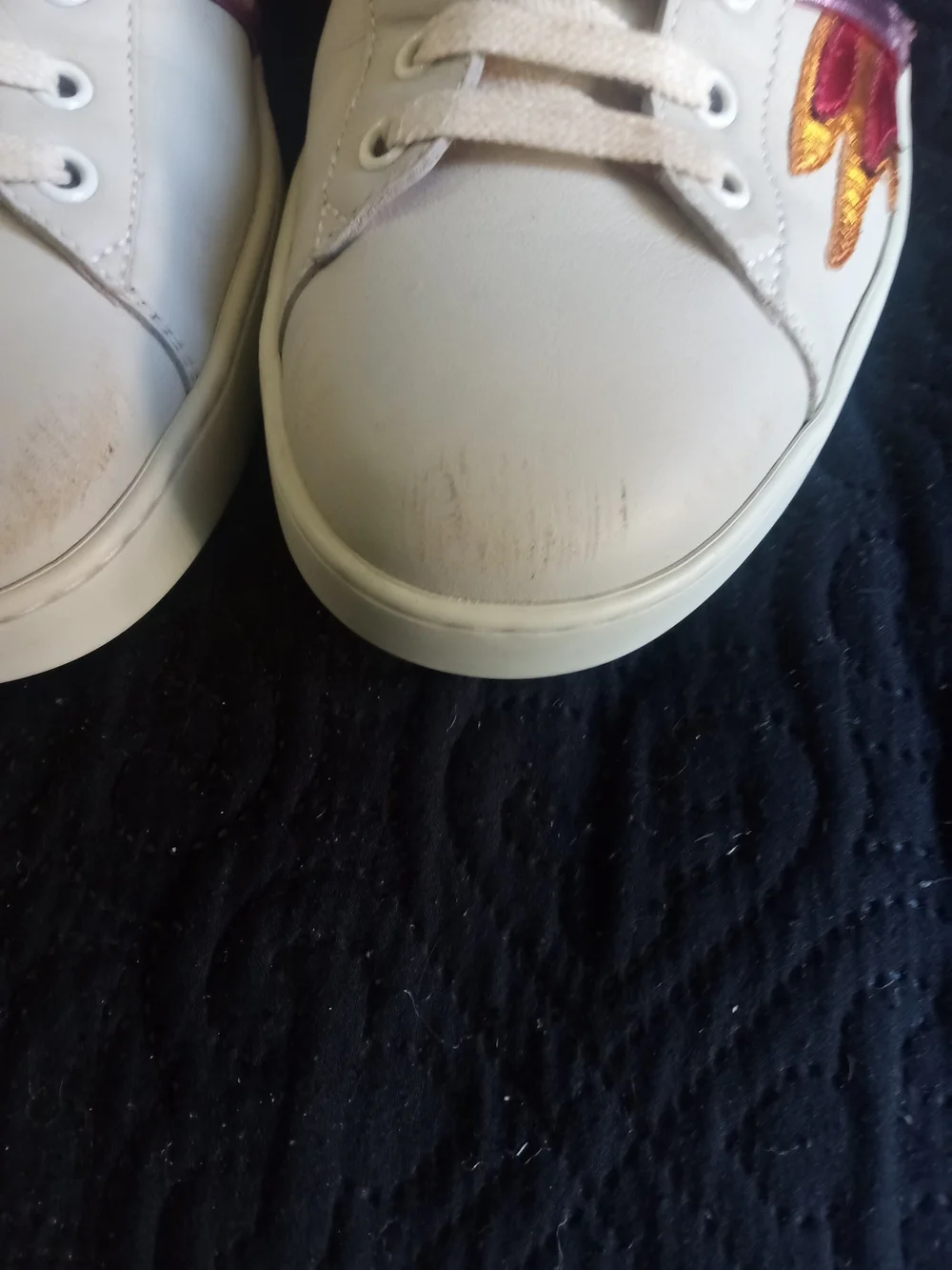 Gucci Leather Flame Accent Sneaker with Red and Gold Details Mens UK 9 US 10